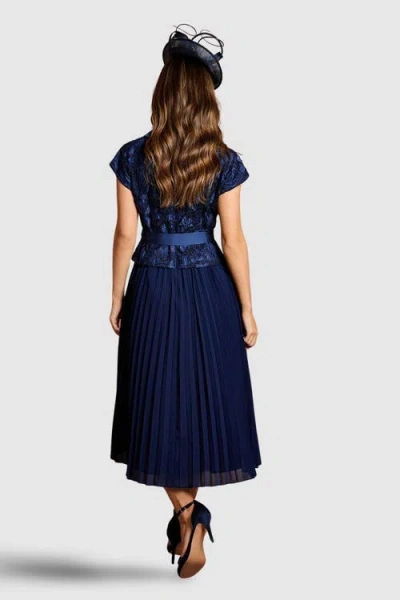 Coast Lace Wrap Top Pleat Tux Midi Dress In Blue