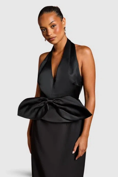 Coast Petite Halter Satin Column Midi Dress In Black