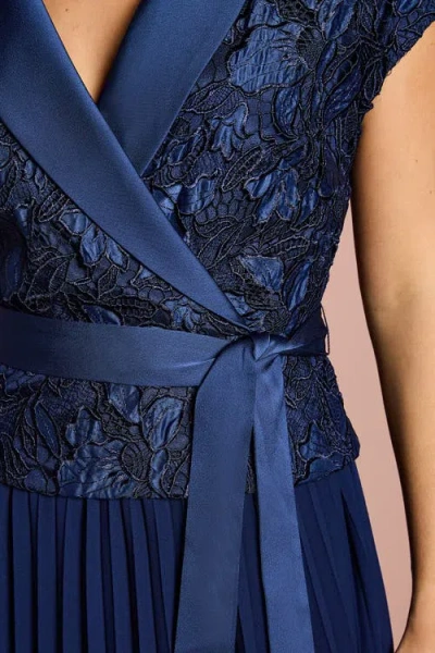 Coast Lace Wrap Top Pleat Tux Midi Dress In Blue
