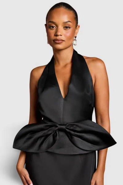 Coast Petite Halter Satin Column Midi Dress In Black