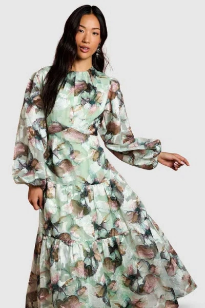 Coast Puff Sleeve Jacquard Midaxi Dress In Multi