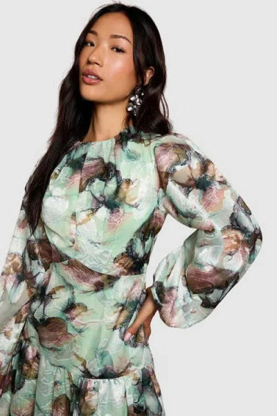 Coast Puff Sleeve Jacquard Midaxi Dress In Multi