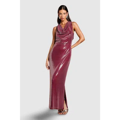 Coast Cowl Front Halter Sequin Maxi Dress In Purple