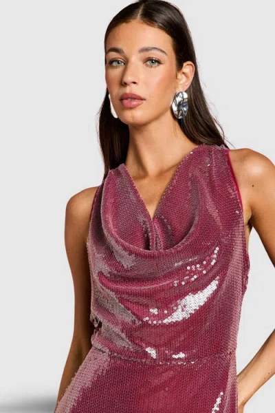 Coast Cowl Front Halter Sequin Maxi Dress In Purple