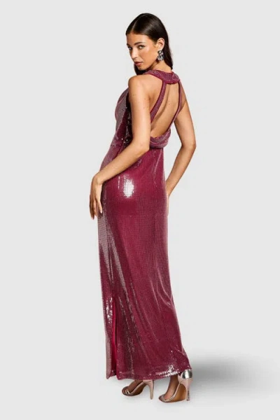 Coast Cowl Front Halter Sequin Maxi Dress In Purple