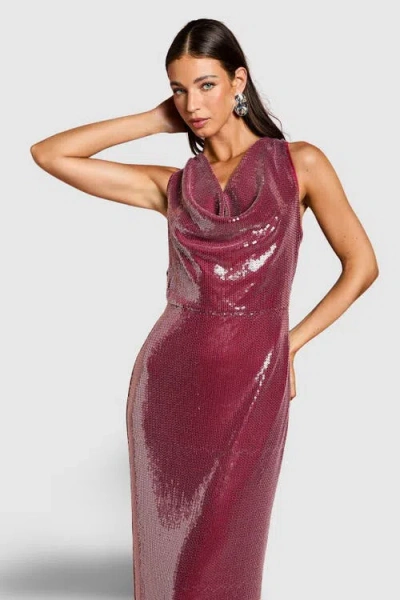 Coast Cowl Front Halter Sequin Maxi Dress In Purple