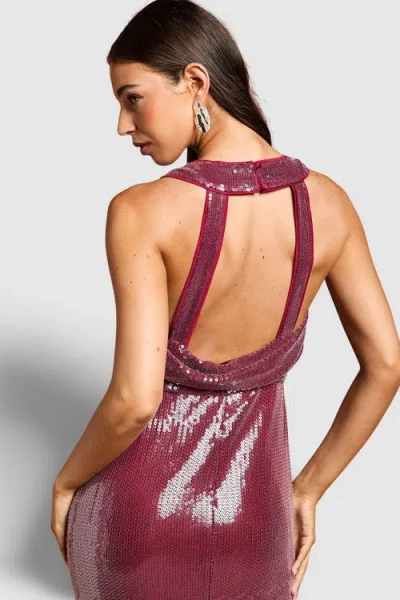 Coast Cowl Front Halter Sequin Maxi Dress In Purple