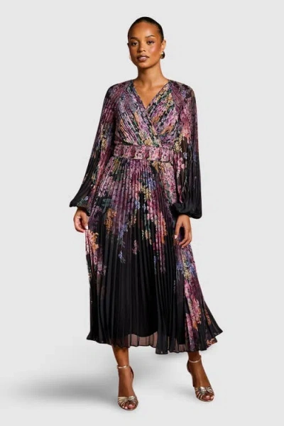 Coast Petite Printed Pleated Wrap Dress In Multi