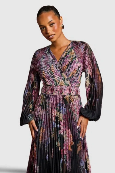 Coast Petite Printed Pleated Wrap Dress In Multi