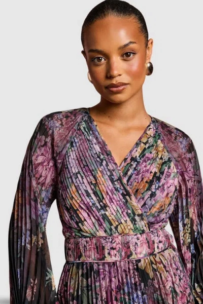 Coast Petite Printed Pleated Wrap Dress In Multi