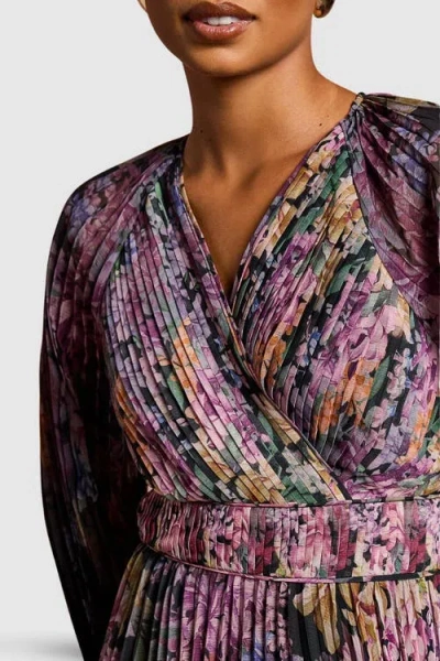 Coast Petite Printed Pleated Wrap Dress In Multi