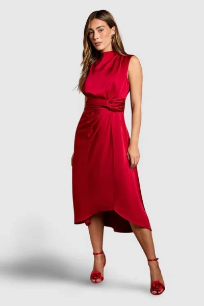 Coast Satin Twist Waist Midi Dress In Red