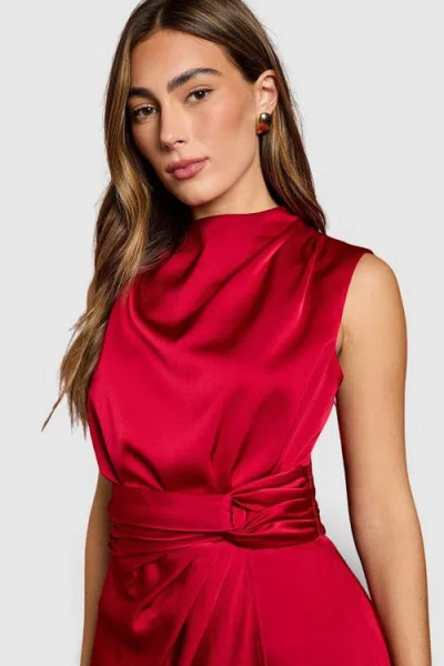 Coast Satin Twist Waist Midi Dress In Red