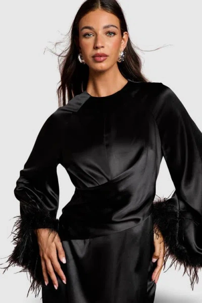 Coast Feather Trim Satin Maxi Dress In Black