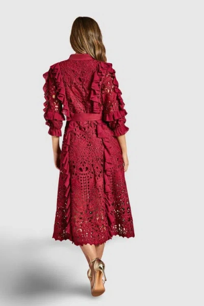Coast Lace Ruffle Shirt Dress In Burgundy