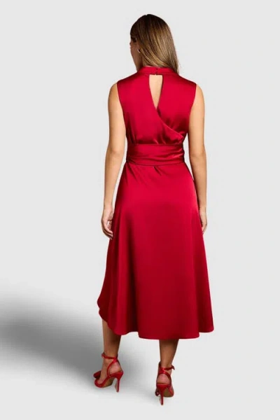 Coast Satin Twist Waist Midi Dress In Red