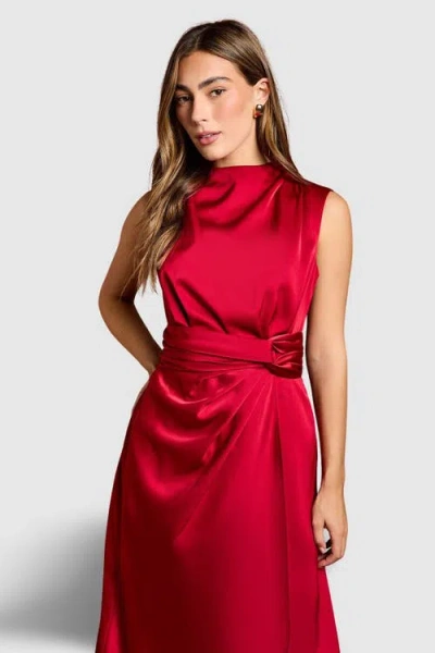 Coast Satin Twist Waist Midi Dress In Red