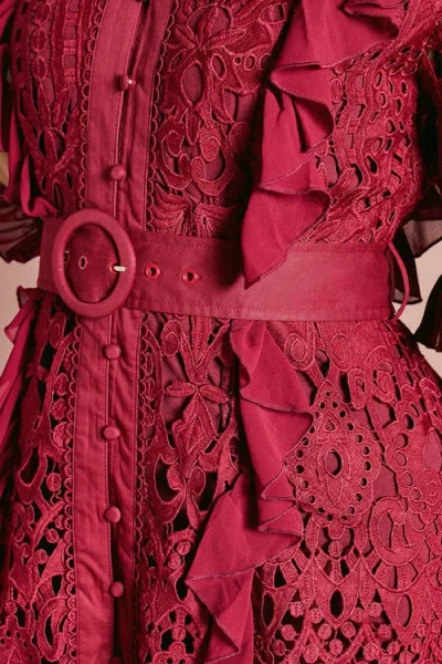 Coast Lace Ruffle Shirt Dress In Burgundy