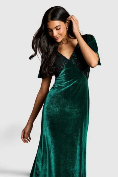 Coast Velvet Lace Mix Short Sleeve Midi Dress In Green