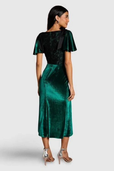 Coast Velvet Lace Mix Short Sleeve Midi Dress In Green