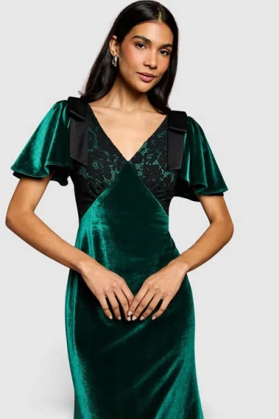 Coast Velvet Lace Mix Short Sleeve Midi Dress In Green