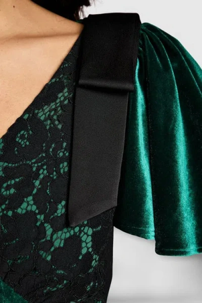 Coast Velvet Lace Mix Short Sleeve Midi Dress In Green