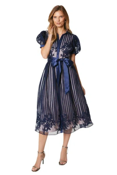Coast Stripe Organza Puff Sleeve Shirt Dress In Blue