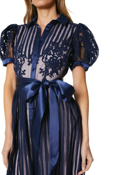 Coast Stripe Organza Puff Sleeve Shirt Dress In Blue