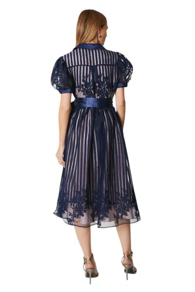 Coast Stripe Organza Puff Sleeve Shirt Dress In Blue