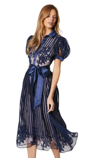 Coast Stripe Organza Puff Sleeve Shirt Dress In Blue