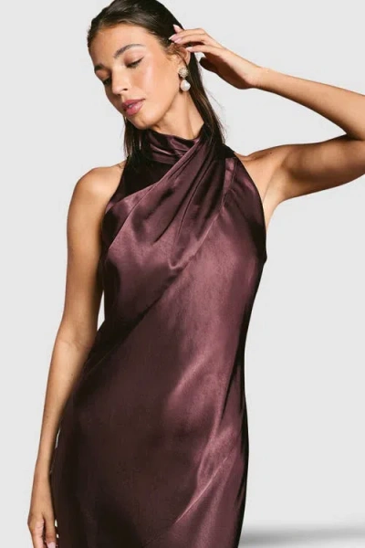 Coast Satin High Neck Fishtail Maxi Dress In Brown