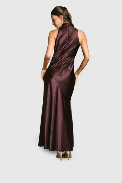 Coast Satin High Neck Fishtail Maxi Dress In Brown