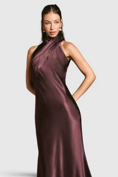 Coast Satin High Neck Fishtail Maxi Dress In Brown