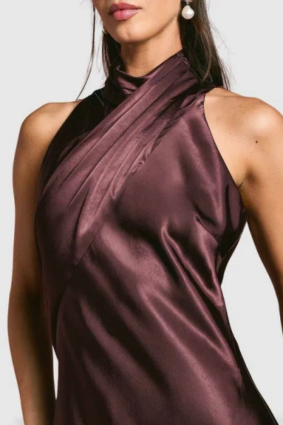 Coast Satin High Neck Fishtail Maxi Dress In Brown