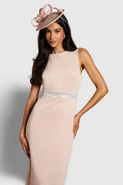 Coast Embellished Waist Ponte Midi Dress In Neutral