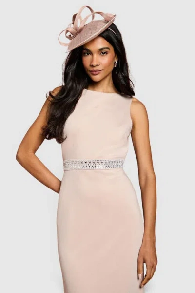 Coast Embellished Waist Ponte Midi Dress In Neutral