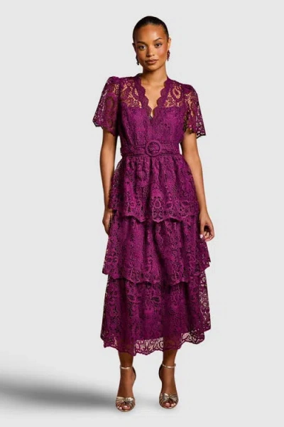 Coast Tiered Lace Midi Dress In Purple