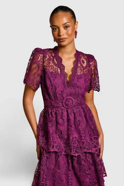 Coast Tiered Lace Midi Dress In Purple