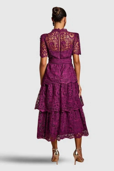 Coast Tiered Lace Midi Dress In Purple