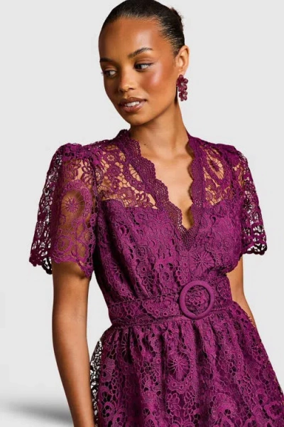 Coast Tiered Lace Midi Dress In Purple