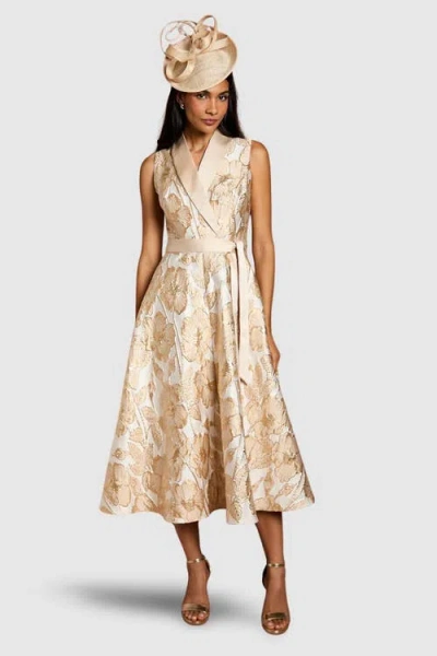 Coast Sleeveless Tux Jacquard Midi Dress In Neutral