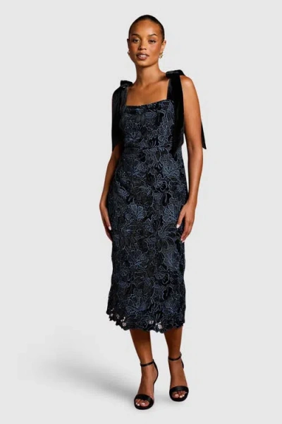 Coast Petite Velvet Lace Tie Shoulder Dress In Blue