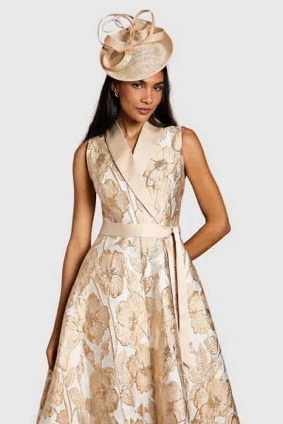 Coast Sleeveless Tux Jacquard Midi Dress In Neutral