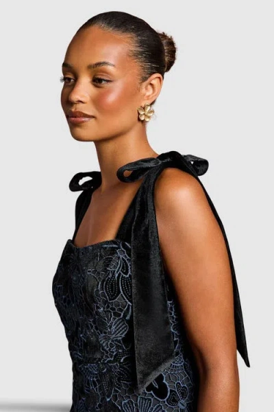 Coast Petite Velvet Lace Tie Shoulder Dress In Blue