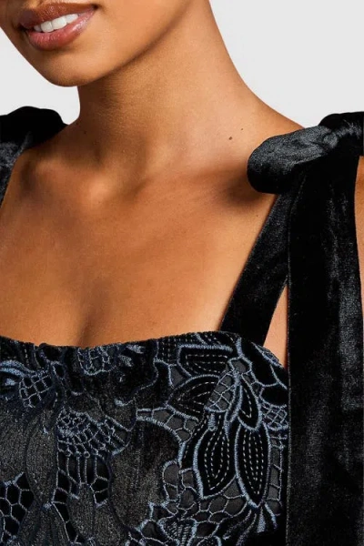 Coast Petite Velvet Lace Tie Shoulder Dress In Blue