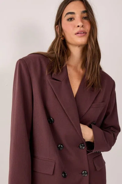 Nasty Gal Double Breasted Oversized Blazer In Brown