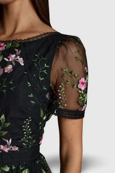 Coast Lace Trim Embroidered Mesh Midi Dress In Multi