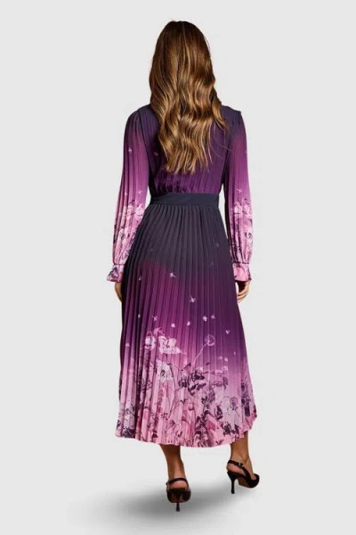 Coast Floral Corsage Wrap Georgette Dress In Purple