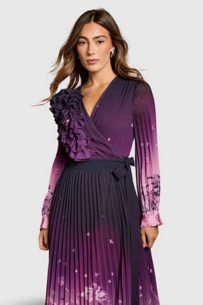 Coast Floral Corsage Wrap Georgette Dress In Purple