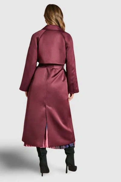 Coast Satin Occasion Belted Trench Coat In Burgundy